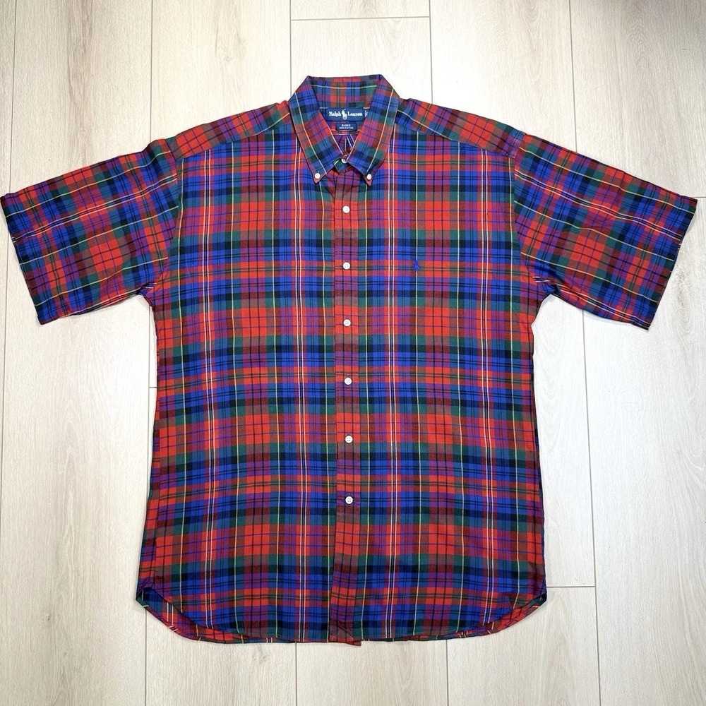 Vintage Ralph Lauren Blake Shirt Men's XXL Red Plaid Short Sleeve Button Cotton